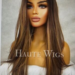 Brunette highlights human hair blend wig